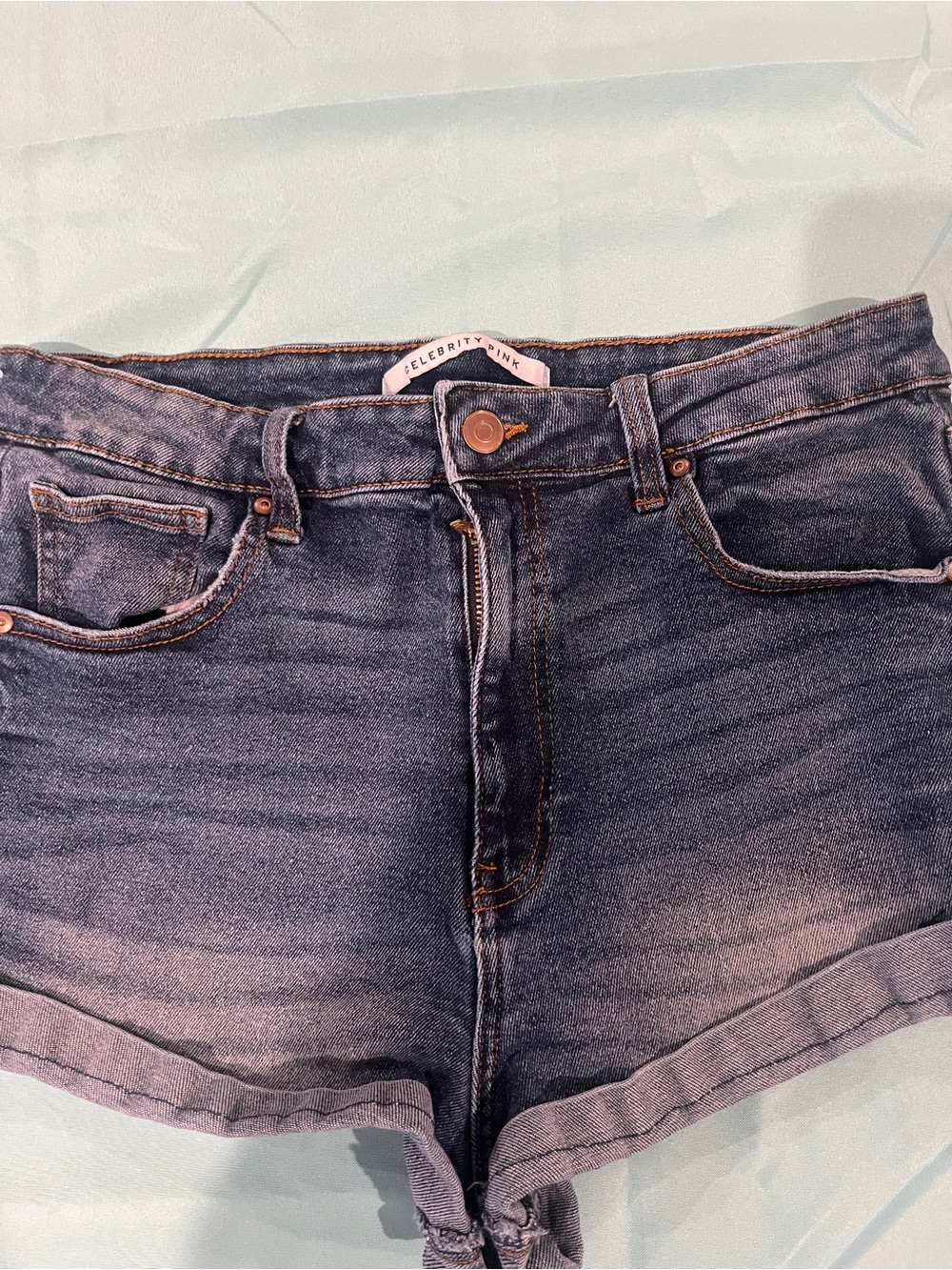 Celebrity Pink Faded Blue Tie-Front Denim Shorts